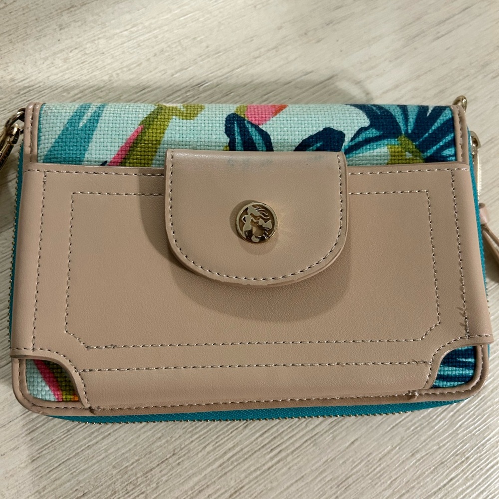 Spartina 449 Tan Clutch with Gold Hardware wallet wristlet